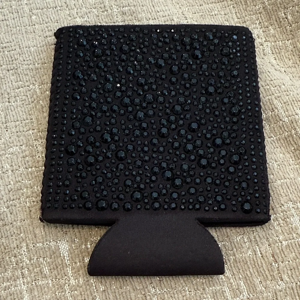 NWOT Boutique Black Rhinestone Bling Neoprene Can Koozie Sleeve